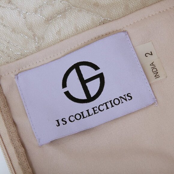 NWT JS Collections Formal A-Line Embroidered Sheer Evening Maxi Gown Tan Women 2 - Picture 15 of 16